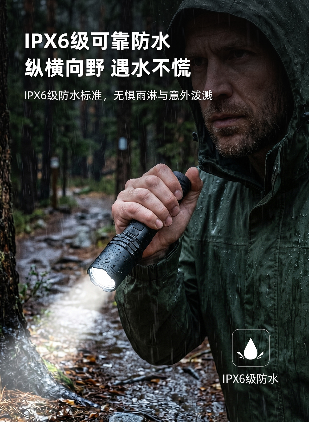 IPX6级可靠防水   纵横向野 遇水不慌